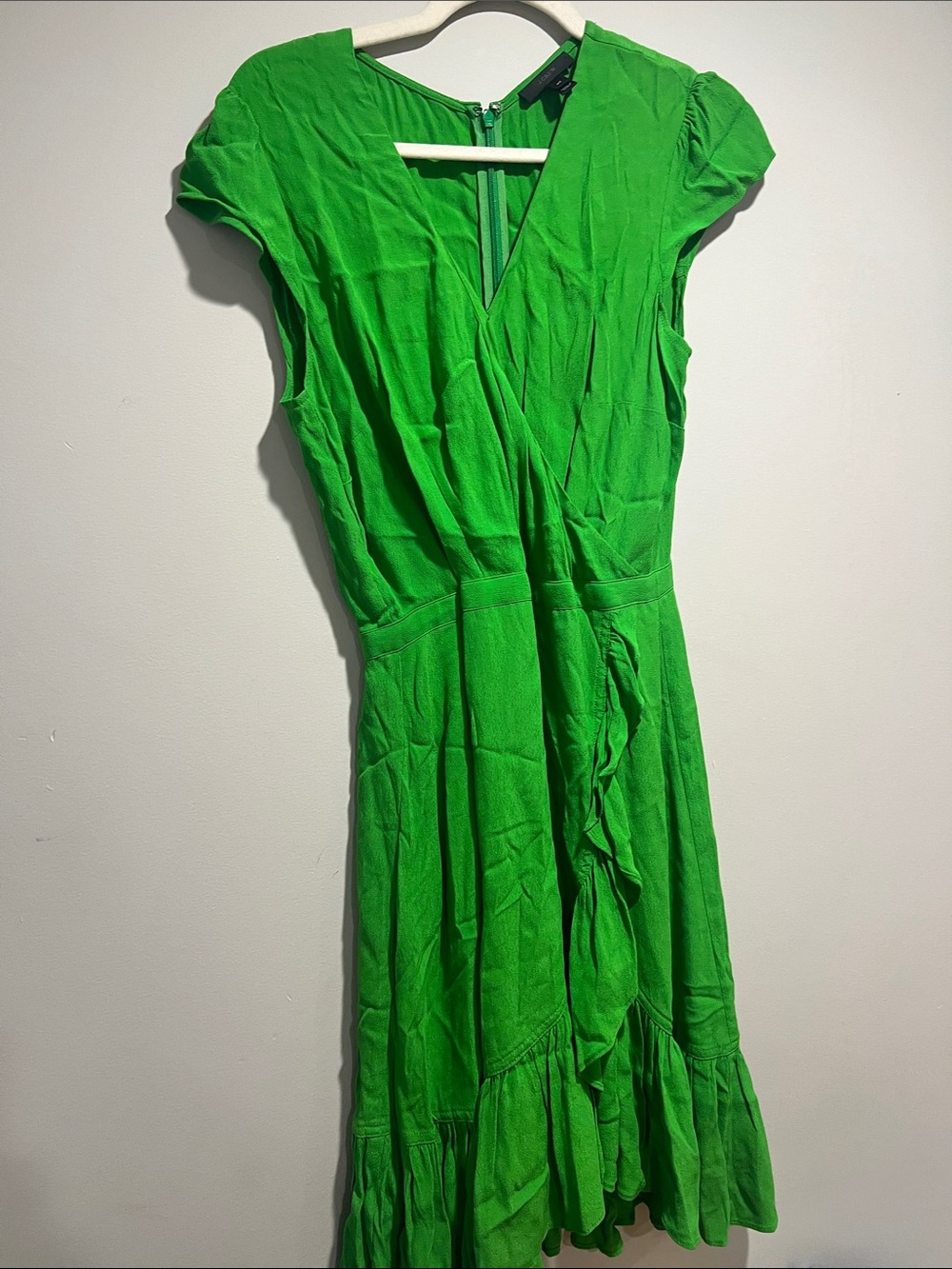 J. Crew V-Neck Wrap Midi Dress in Bright Green
